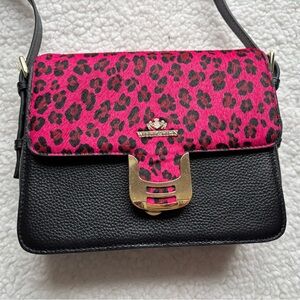 Designer Wittchen Black Genuine Leather Bag w/ Pink Leopard Print